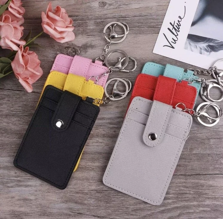Slim ID Credit Card Holder Minimalist Wallet Case With Key Chain And Ring Clasp