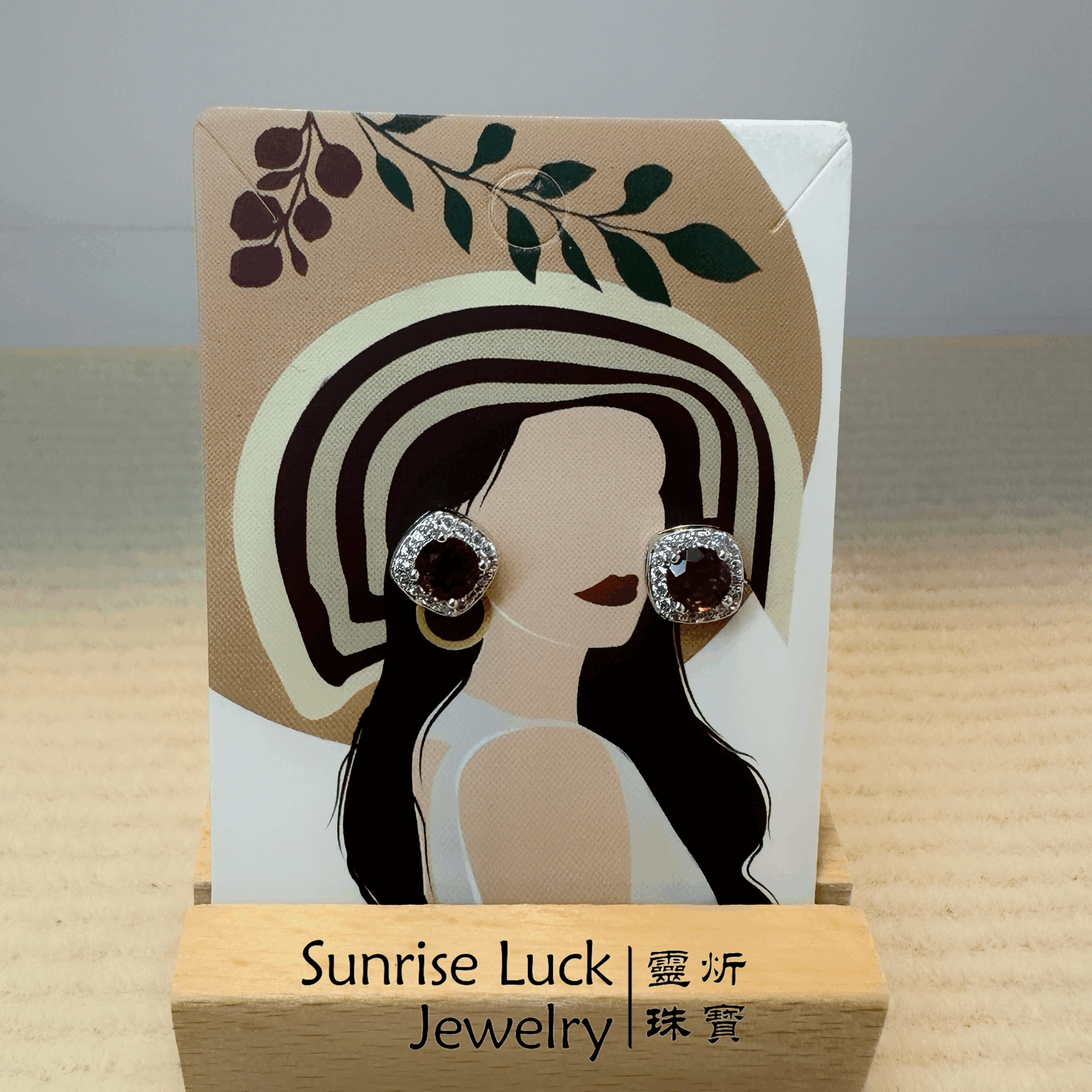 赤曜方華耳釘 Crimson Radiance Square Earrings