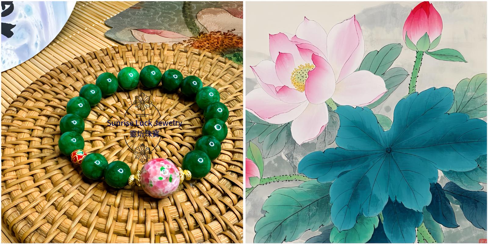 Dry-green Jadeite & Glazed Bracelet 干青翡翠琉璃手串