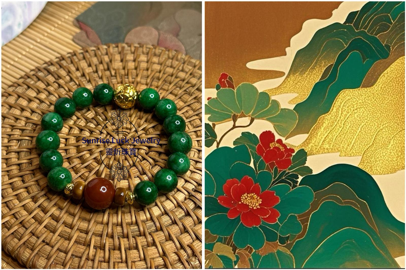 [Limited] Dry-green Jadeite & South Red Agate Bracelet 干青翡翠南紅手串