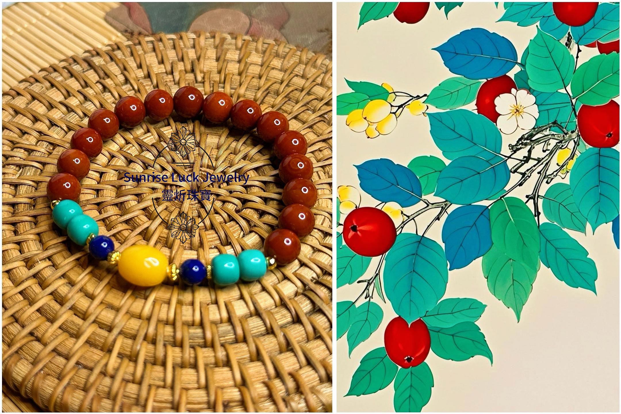 [Limited] South Red Agate, Amber, Turquoise, Lapis lazuli Bracelet 南紅綠松石青金石蜜蠟手串