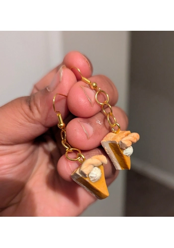 Pumpkin Pie Slice Earrings & Charm Set – Handmade Polymer Clay Jewelry