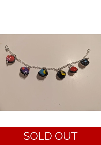 Handmade 6-Piece Poké Ball Charm Bracelet – Catch 'Em All in Style!