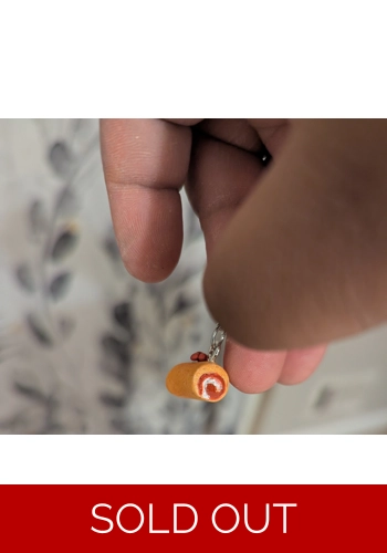 Miniature Raspberry Swiss Roll Charm – Handmade Polymer Clay | Cute Dessert Accessory