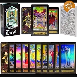 Tarot Cards Deck, 78 Holographic Classic Tarot Cards with Surface Laser with English Edition Guidebo