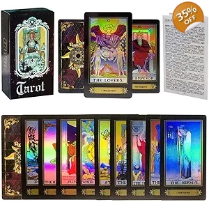 Tarot Cards Deck, 78 Holographic Classic Tarot Cards with Surface Laser with English Edition Guidebo