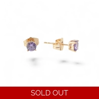 Stud purple earrings - 18k Gold p..