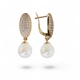 White pearl zircon gold plated earrings