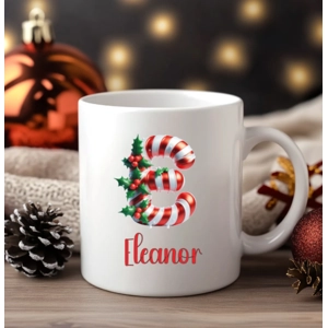 Cute Personalised Candy Cane Letter Mug