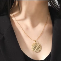 Flower of Life Necklace — Stainless Steel Sacred Geometry Pendant (Gold Finish)