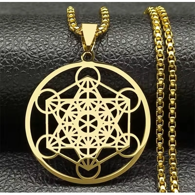 Metatron’s Cube Necklace — Stainless Steel Sacred Geometry Pendant (Gold Finish)