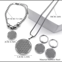 Flower of Life Jewelry Set — Stainless Steel Necklace, Bracelet & Earrings