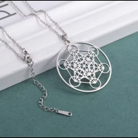 Metatron’s Cube Necklace — Stainless Steel Sacred Geometry Pendant (Silver Finish)