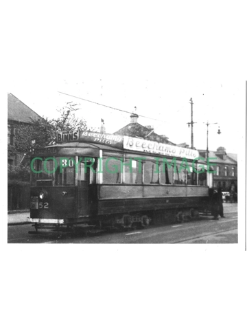 B/W Photo Newcastle Corporation Tram #52 @ Henry Street, Gosforth
