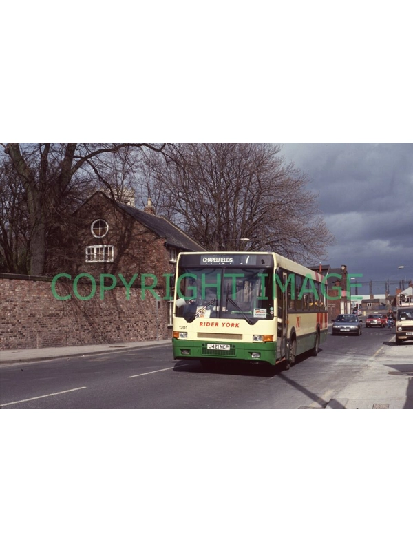 35mm slide Rider York DAF SB 220 / Ikarus J 421 NCP - 1201