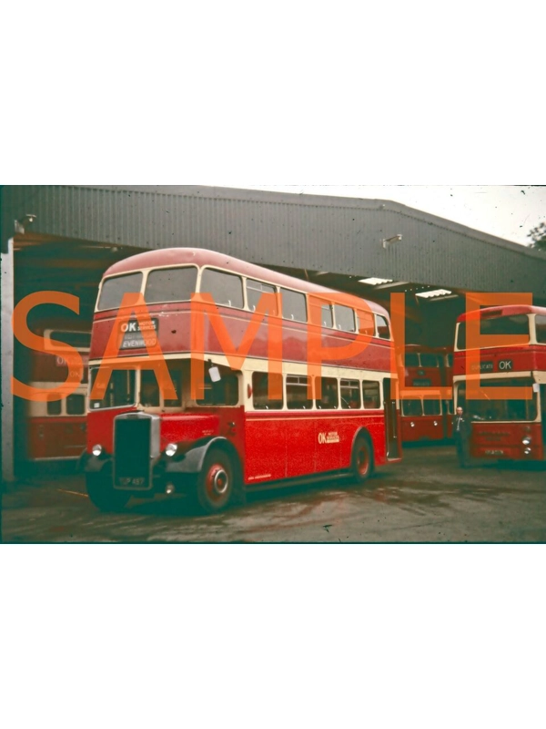 35mm slide OK Travel Leyland Titan PD3 / Roe YUP 487 in Yard @ Bishop Auckland