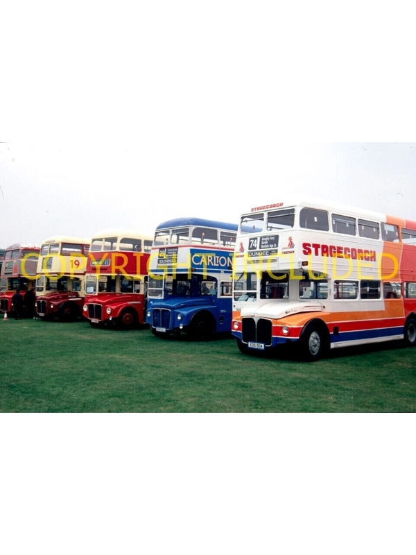 35mm slide Line up of Multi Coloured Routemasters at Showbus 94