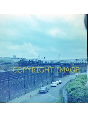 120 Colour Neg Black 5 4767 George Stephenson @ Newcastle on charter train