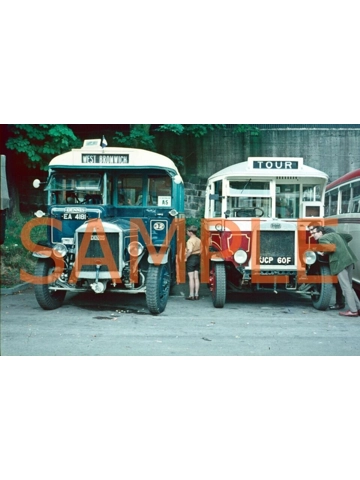 35mm slide West Bromwich 32 & Jersey 46 @ Crich tramway museum 1971
