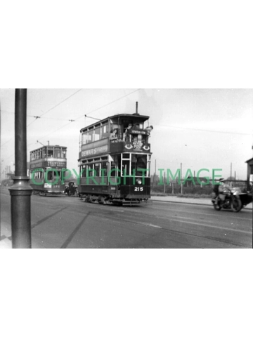 B/W Photo Newcastle Corporation Tram #215 on Great North Road, Gosforth