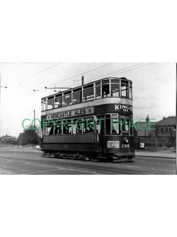 B/W Photo Newcastle Corporation Tram #299 on Great North Road, Gosforth