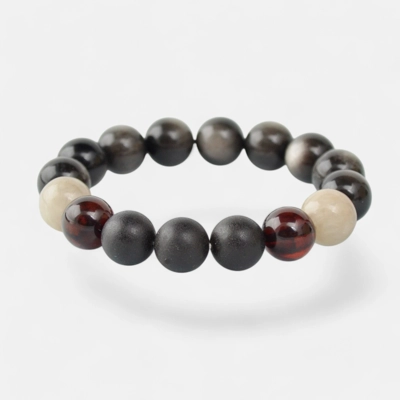 Pressed amber bracelet with gemstone Pressed amber bracelet with gemstone