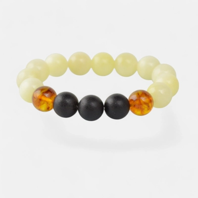 Pressed raw polished amber bracelet with gemstones Pressed raw polished amber bracelet with gemstones