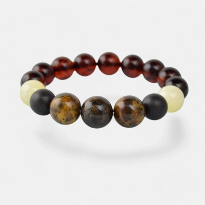 Pressed amber bracelet with gemstone beads Pressed amber bracelet with gemstone beads