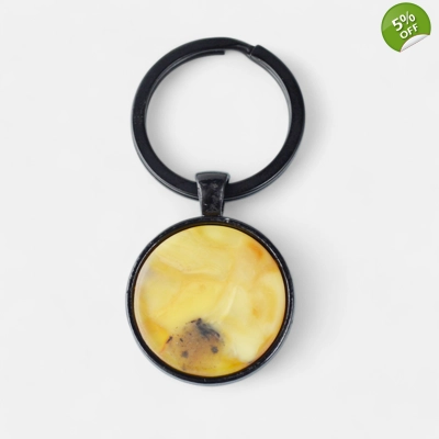 Black keychain with Pressed amber cabochon Black keychain with Pressed amber cabochon
