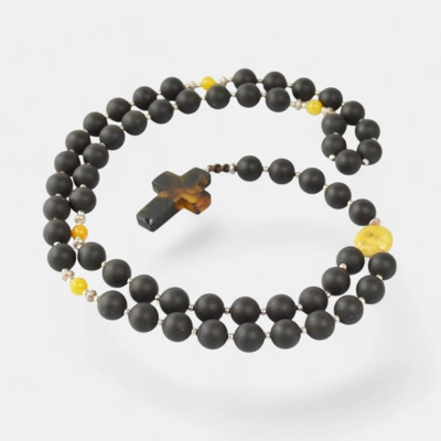 Pressed amber necklace with cross Jewelry gift MH07 Pressed amber necklace with cross Jewelry gift MH07