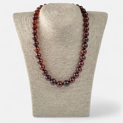 Pressed amber necklace 10 to 13mm round beads N018 Pressed amber necklace 10 to 13mm round beads N018