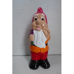 Handcrafted & Hand Painted Garden Gnome Holding Purple Flower 25cm tall Cast Stone