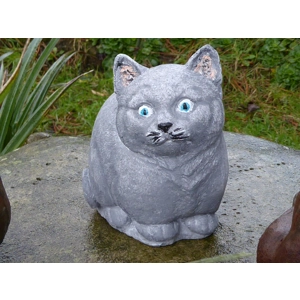 So Cute Grey (Blue) Cat Cast Stone Garden Ornament 13cm tall