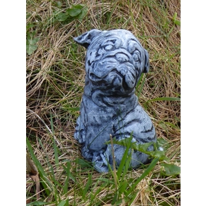 Adorable Cast Stone Sitting Pug Dog Garden Ornament Hand Crafted 14½cm tall