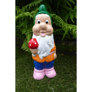 Vibrantly Hand painted Painted Garden Gnome Holding Toadstool Handcrafted in Cast Stone 25cm tall