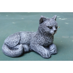 Adorable Cast Stone Laying Cat Garden Ornament Hand Crafted 14cm long