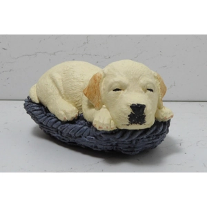 Handcrafted Cute Yellow Labrador Dog in Basket Cast Stone Garden Ornament