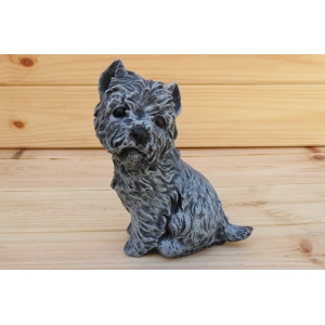 Cute Cast Stone Sitting Westie Dog Garden Ornament Hand Crafted 14cm tall