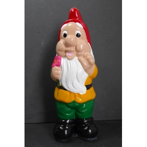 Garden Gnome Holding A Flower Hand Painted & Handcrafted in Cast Stone 25cm tall