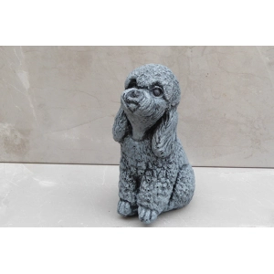 Cute Sitting Poodle Dog Cast Stone Garden Ornament Hand Crafted 16½cm tall