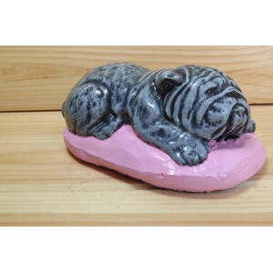 Handcrafted Cast Stone Bulldog on a Pink cushion Garden Ornament 16cm long