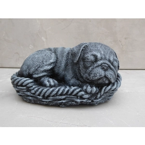Cast Stone Handcrafted Pug Sleeping in Basket Garden Ornament 16cm long