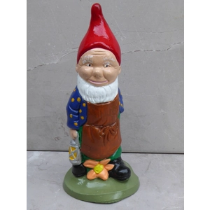 Handcrafted Garden Gnome with lantern 19cm tall Cast Stone (concrete) Dwarf Handcrafted Garden Gnome with lantern 19cm tall Cast Stone (concrete) Dwarf