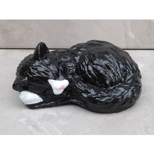 Handcrafted Cute Sleeping Black & White Cat Kitten Cast Stone Garden Ornament