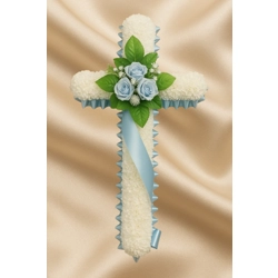 Blue Rose Cross Tribute – Artificial Funeral Arrangement