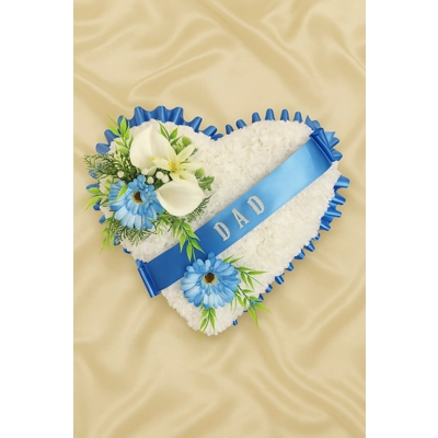 Blue Gerbera Heart Tribute – Artificial Funeral Flower Arrangement