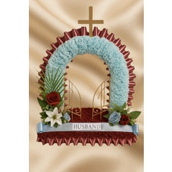 Burgundy and Blue Gates of Heaven Funeral Tribute