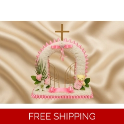 Child’s Pink Gates of Heaven Funeral Tribute with Teddy an..