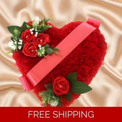 Artificial Red Heart Funeral Tribute with Roses and Satin ..
