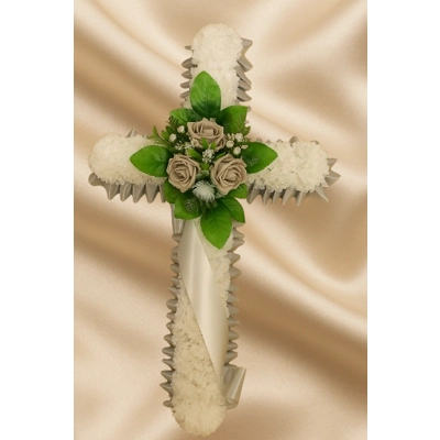 Silver Cross Funeral Tribute – Artificial Floral Arrangement